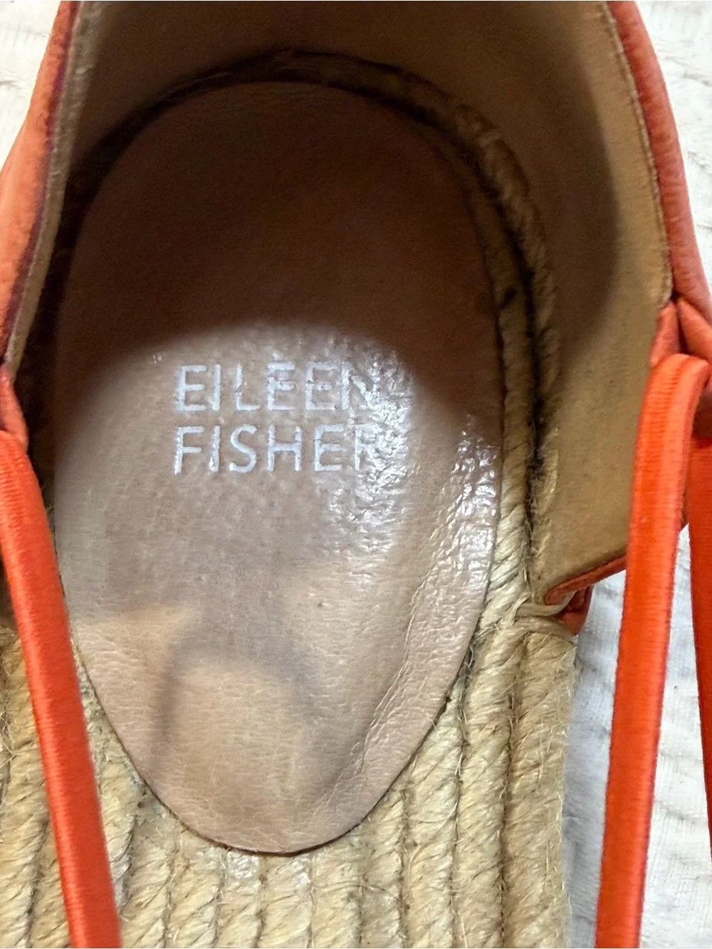 Eileen Fisher Coral Leather Espadrille Flats with Strappy Sides 9.5 Burnt Orange